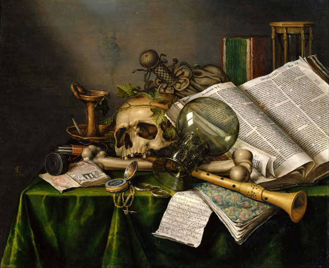 vanitas still life with books and manuscripts